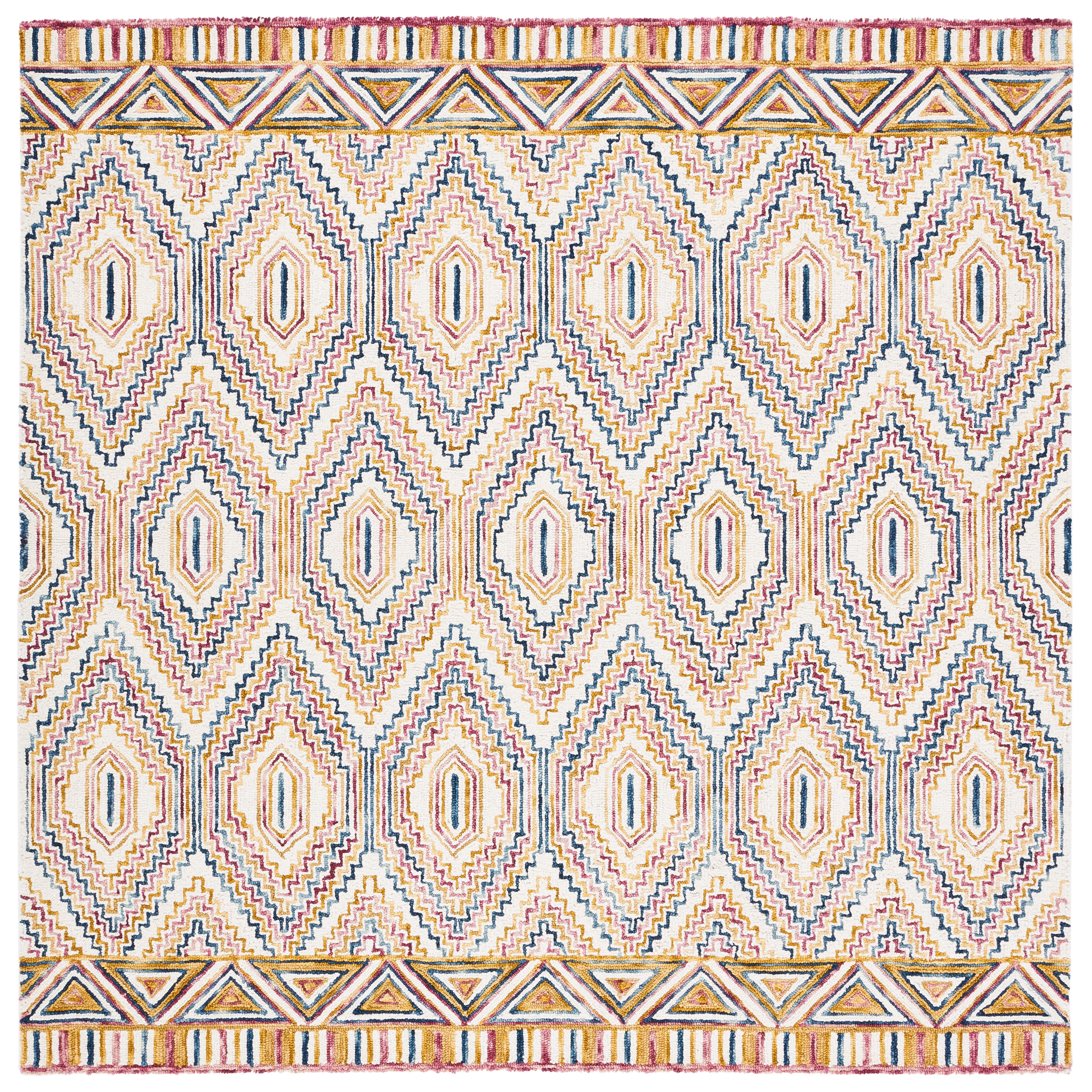 SAFAVIEH Aspen Jessamine Geometric Hexagons Wool Area Rug, Ivory/Rust, 7' x 7' Square -New in Box