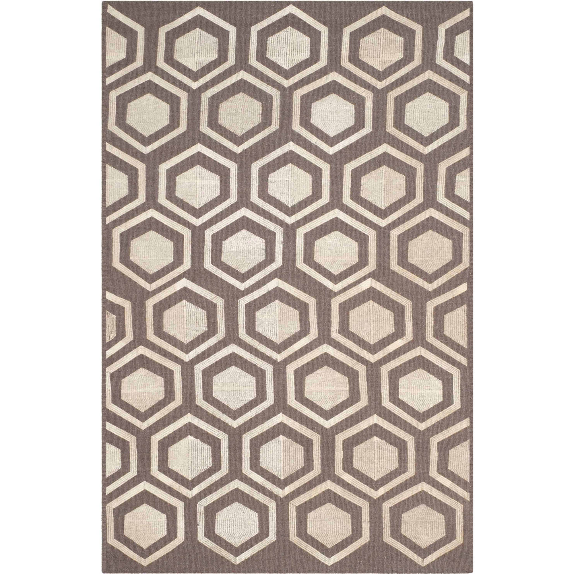 SAFAVIEH Kilim Searlait Geometric Hexagons Wool Area Rug, Grey, 4' x 6' -New in Box